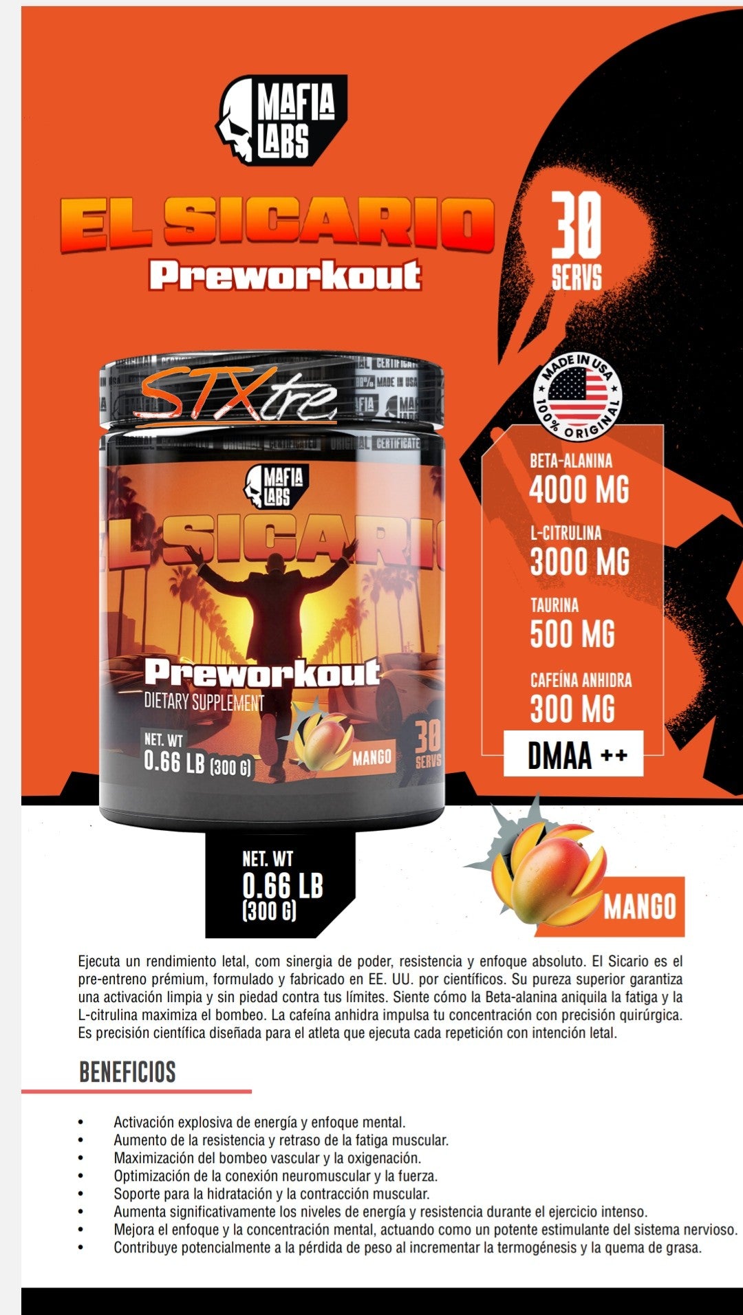 El Sicario Mafia Labs 300g Pre Entreno Energia Y Rendimiento