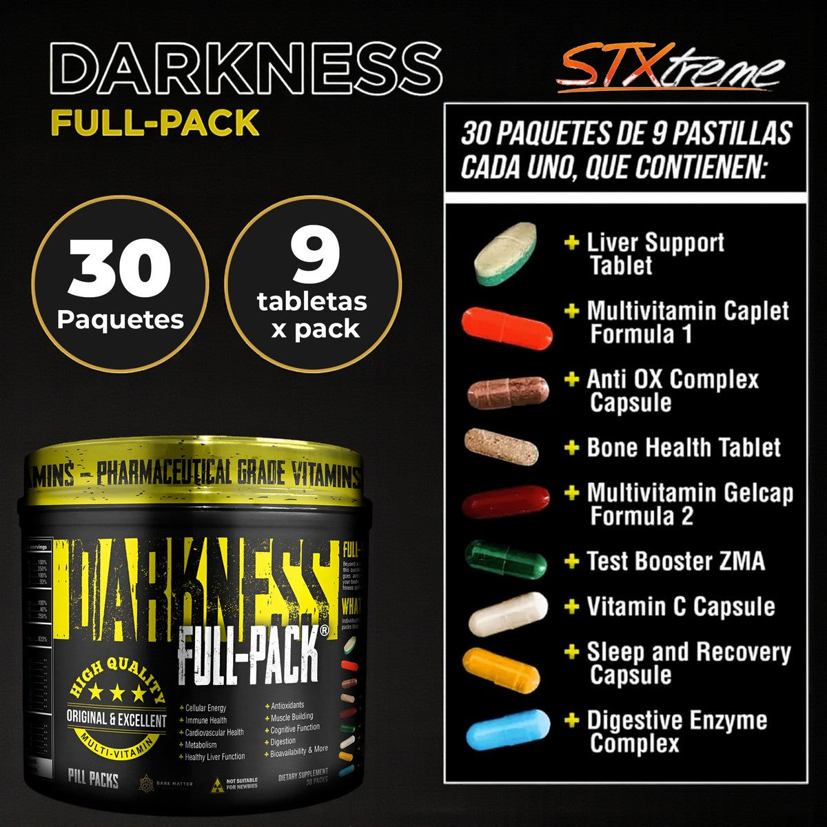 Darkness Full Dark Matter 30 Packs Soporte Multivitaminico Atletas