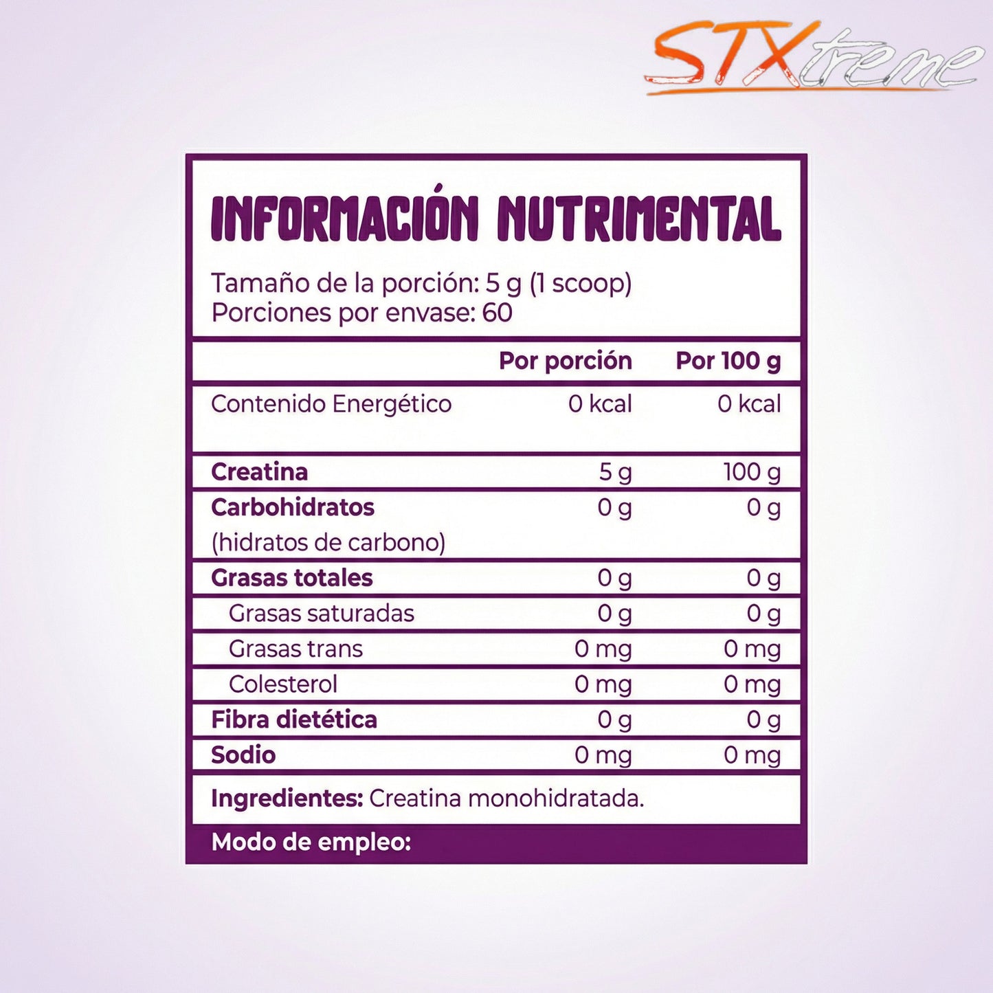 Creatina Monohidratada Munchies Lab 300g 60 Servicios Fuerza