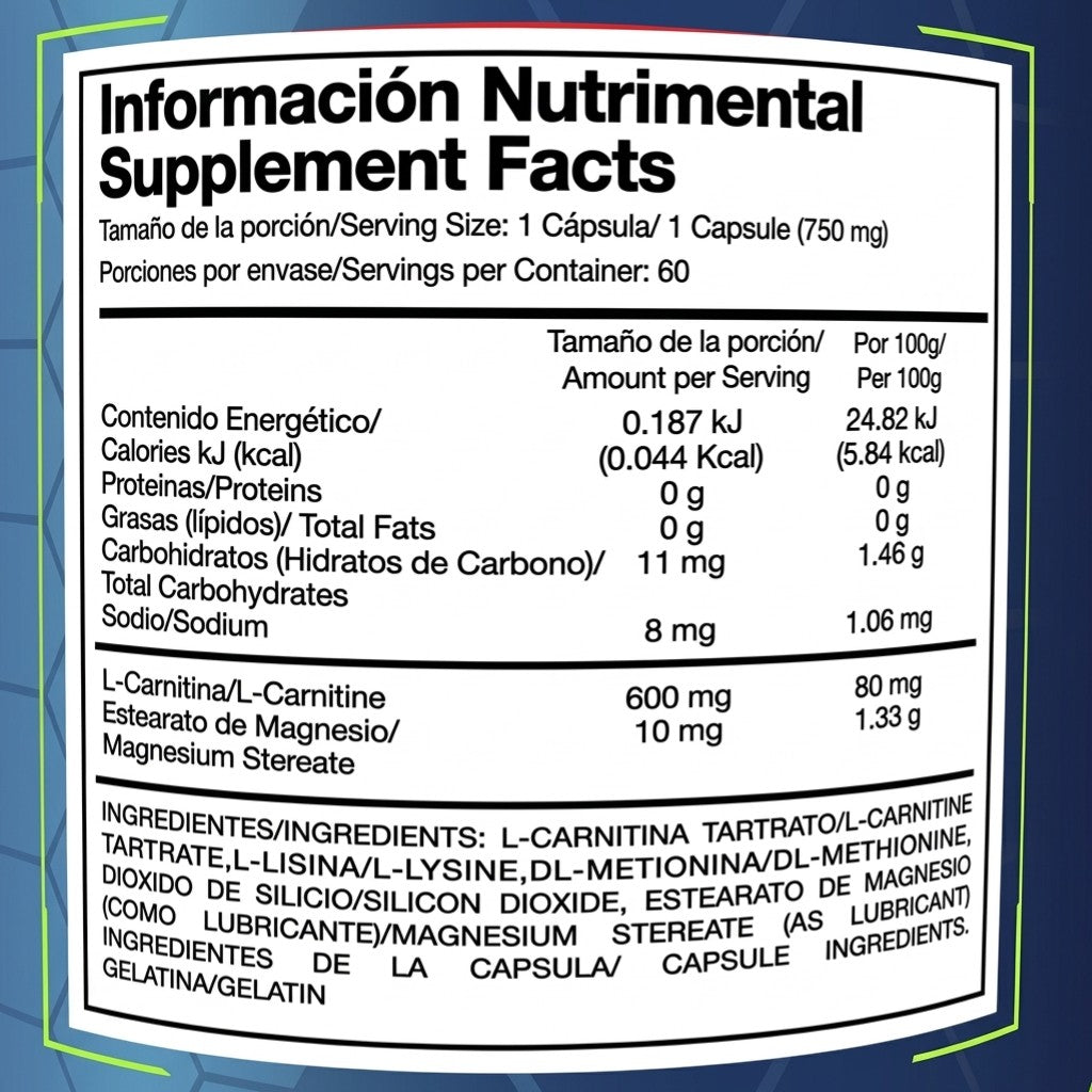 L-Carnitina Alpha Nutrition | 750mg 60 Cápsulas